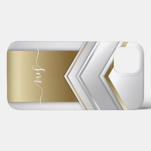 Elegantes Metall 3D-Look Kalligrafie Gold Monogram Case-Mate iPhone Hülle (Rückseite (Horizontal))