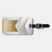 Elegantes Metall 3D-Look Kalligrafie Gold Monogram Gepäckanhänger (Vorderseite horizontal)