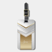 Elegantes Metall 3D-Look Kalligrafie Gold Monogram Gepäckanhänger (Vorderseite vertikal)