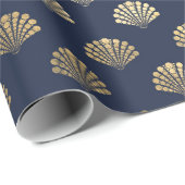 Elegantes Metallic Gold und Blau unter der Muschel Geschenkpapier (Rolleneckpunkt)