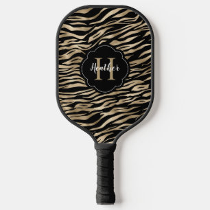 Elegantes Metallic Gold Zebra Animal Print Monogra Pickleball Schläger