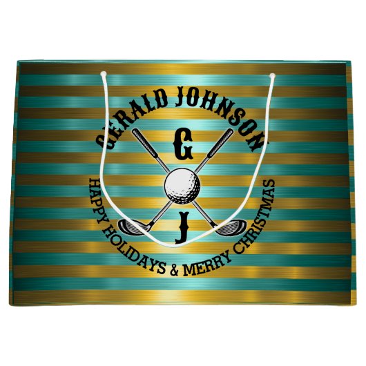 Elegantes Metallic Green-Gold Golf Monogram Große Geschenktüte (Vorderseite)