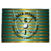 Elegantes Metallic Green-Gold Golf Monogram Große Geschenktüte (Rückseite)