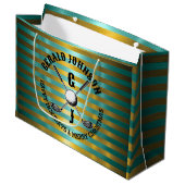 Elegantes Metallic Green-Gold Golf Monogram Große Geschenktüte (Vorderseite Schrägansicht)
