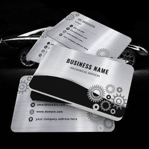 Elegantes Metallic Silber Professional Mechaniker Visitenkarte