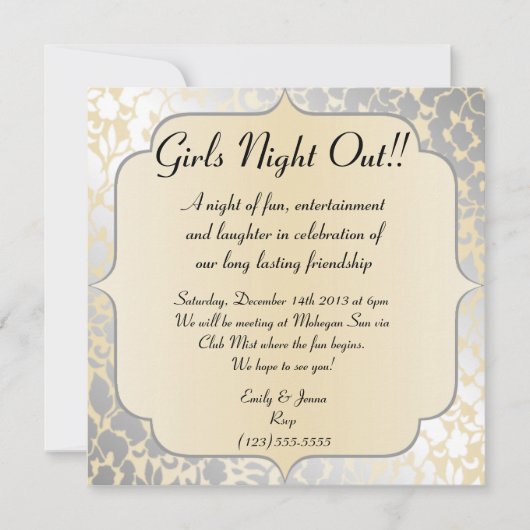 Elegantes Metallisches Beige Girls Night Einladung (Vorderseite)