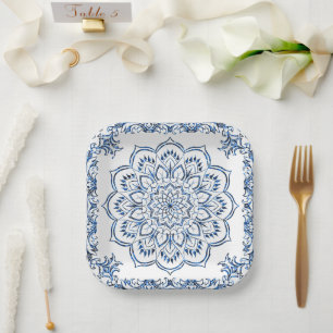 Elegantes metallisches blaues Mandala Pappteller