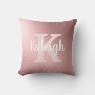 Elegantes metallisches Blush-Rosa-Weiß-Monogramm N Kissen