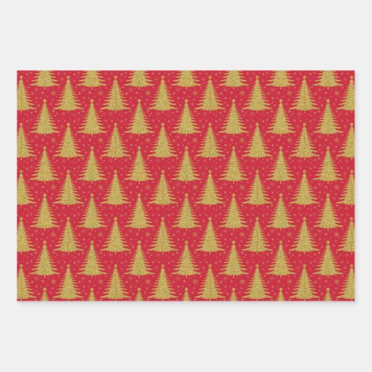 Elegantes metallisches goldenes Weihnachtsbaummust Geschenkpapier Set (Vorderseite 2)