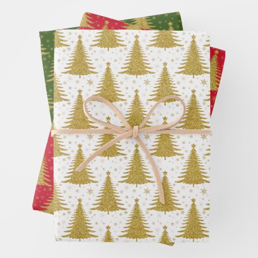 Elegantes metallisches goldenes Weihnachtsbaummust Geschenkpapier Set (Beispiel)