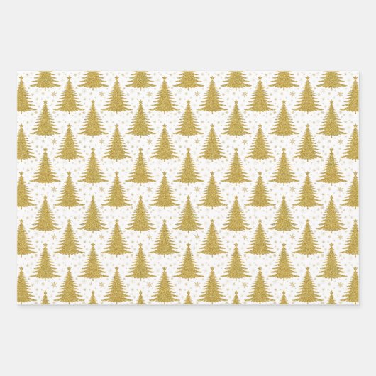 Elegantes metallisches goldenes Weihnachtsbaummust Geschenkpapier Set (Vorderseite)
