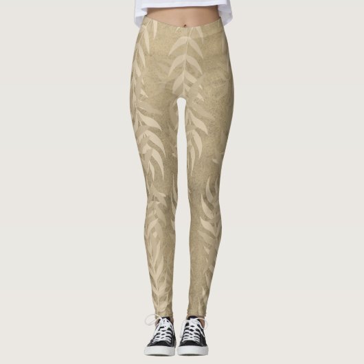 Elegantes metallisches hellbraunes Leaf-Muster - N Leggings (Vorderseite)