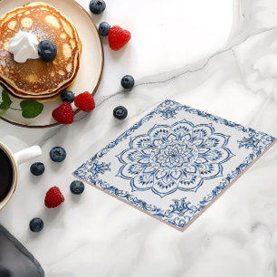 Elegantes metallisches Mandala in Blau Fliese