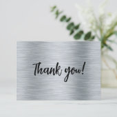 Elegantes metallisches Silber Dankeschön Card Dankeskarte (Stehend Vorderseite)