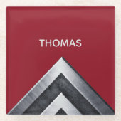 Elegantes Metallmuster Mit Monogramm Glasuntersetzer (Vorderseite)