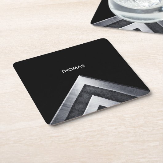 Elegantes Metallmuster Mit Monogramm Rechteckiger Pappuntersetzer (angewinkelt)