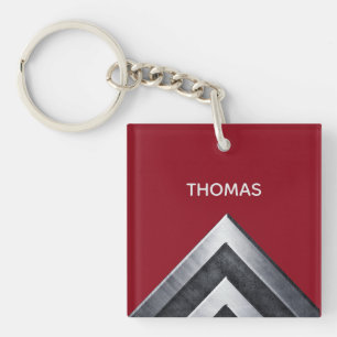 Elegantes Metallmuster Mit Monogramm Schlüsselanhänger