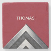 Elegantes Metallmuster Mit Monogramm Steinuntersetzer (Vorderseite)