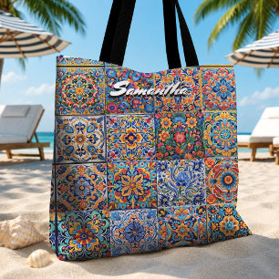 Elegantes mexikanisches Talavera rot gelbe Fliesen Tasche