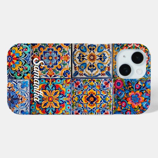 Elegantes mexikanisches Talavera rotes Gelbfliesen Case-Mate iPhone Hülle (Rückseite (Horizontal))