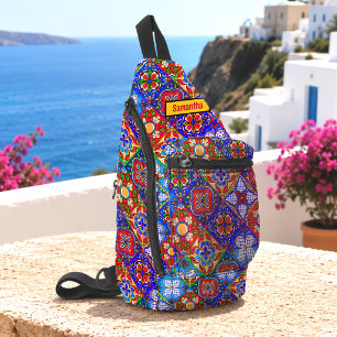 Elegantes mexikanisches Talavera rotes Gelbfliesen Crossbody Bag