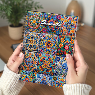Elegantes mexikanisches Talavera rotes Gelbfliesen Notizblock