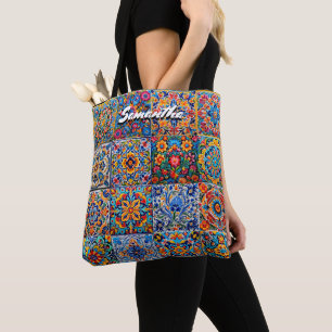 Elegantes mexikanisches Talavera rotes Gelbfliesen Tasche