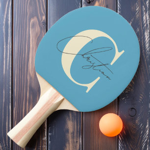 Elegantes Mid-Century-Modern-Monogramm Aquablau Hi Tischtennis Schläger