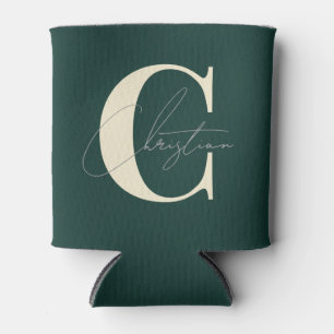 Elegantes Mid-Century-Modern-Monogramm Salbeigrün Dosenkühler