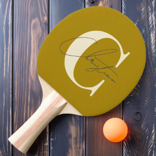 Elegantes Mid-Century-Modern-Monogramm Wüsten-Salb Tischtennis Schläger