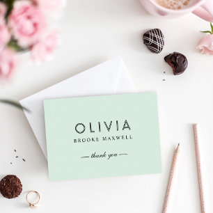 Elegantes Mini-Green und Schwarz-Monogramm Dankeskarte