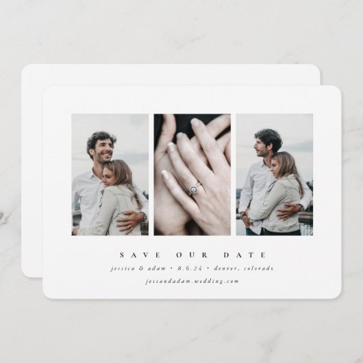 Elegantes Minimal 3 Foto Save The Date (Vorne/Hinten)