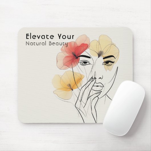 Elegantes Minimal Art Line Gesicht Blume Schönheit Mousepad (Mit Mouse)