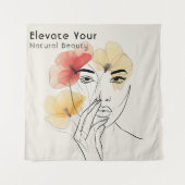 Elegantes Minimal Art Line Gesicht Blume Schönheit Wandteppich (Vorderseite)