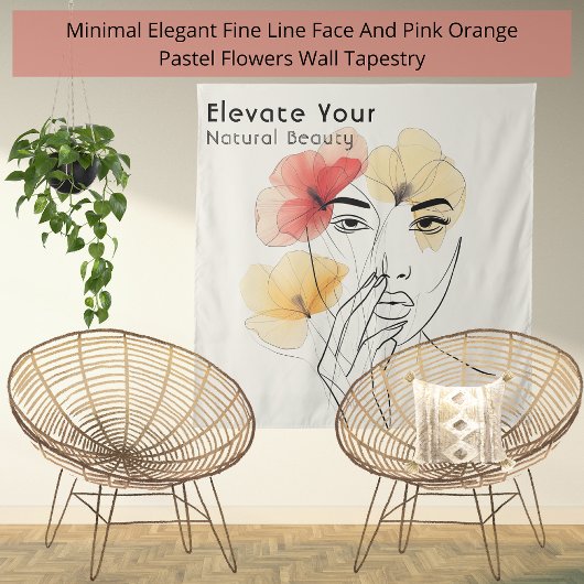 Elegantes Minimal Art Line Gesicht Blume Schönheit Wandteppich