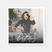 Elegantes Minimal Birthday Party Foto Modernes Skr Serviette (Vorderseite)