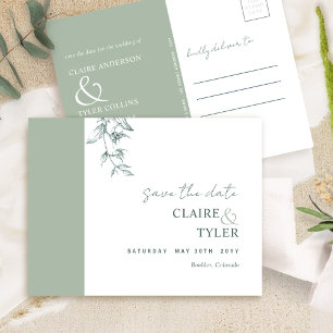 Elegantes Minimal, Blassgrün Hochzeit Save The Dat Postkarte