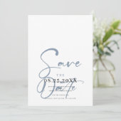 Elegantes Minimal Blue Wedding Foto Save the Date (Stehend Vorderseite)