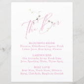 Elegantes Minimal Blush Pink Brautparty Bar Menü (Vorderseite)