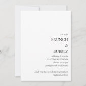 Elegantes Minimal Brunch Bubbly Brautparty White Einladung (Vorderseite)