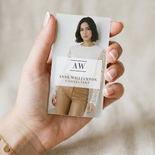 Elegantes Minimal Consultant Foto Monogramm Logo Visitenkarte