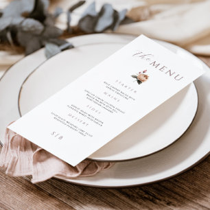 Elegantes Minimal Floral Rose Wedding Menu Menükarte
