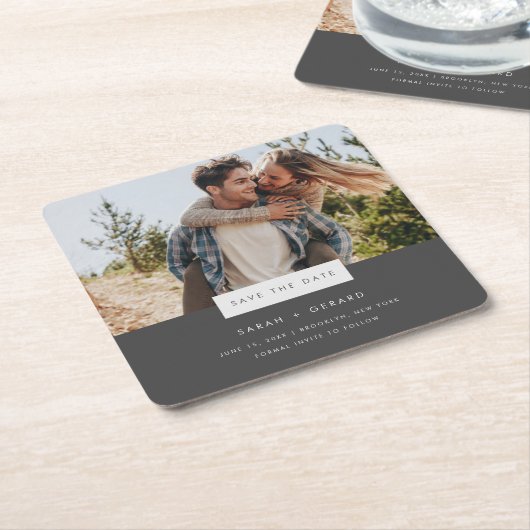 Elegantes Minimal-Foto Hochzeit speichern Sie das Rechteckiger Pappuntersetzer (angewinkelt)