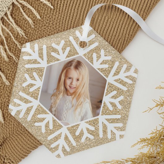 Elegantes Minimal Gold Glitzer Snowflake Foto Ornament Aus Glas