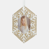 Elegantes Minimal Gold Glitzer Snowflake Foto Ornament Aus Glas (Vorderseite Links)