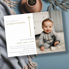 Elegantes Minimal Gold Typografy Foto Christening Einladung