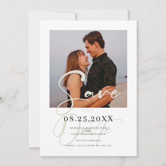 Elegantes Minimal Green Wedding Foto Save the Date (Vorderseite)