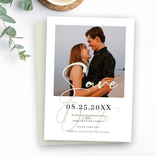 Elegantes Minimal Green Wedding Foto Save the Date