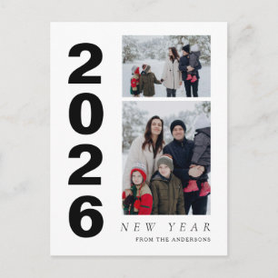 Elegantes Minimal Happy New Year Family 2 Foto Feiertagspostkarte