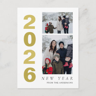 Elegantes Minimal Happy New Year Family 2 Foto Feiertagspostkarte